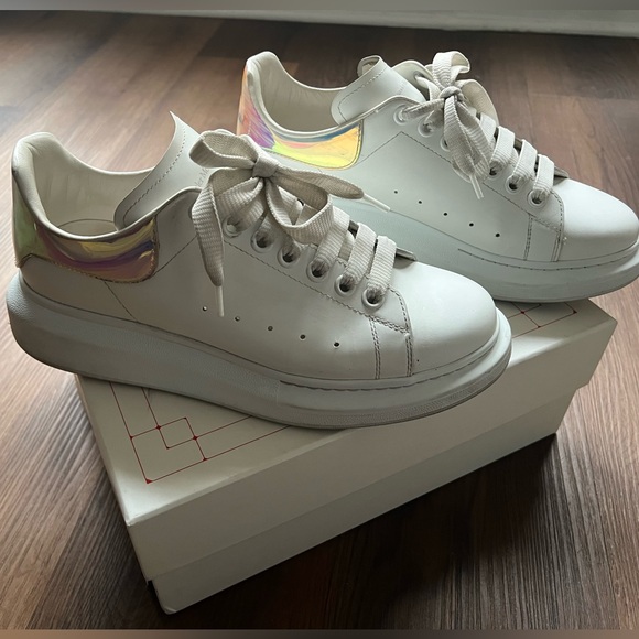 Alexander Mcqueen Oversized Platform Sneakers Leather Wht Iridescent Womens Sz11 - Picture 10 of 15